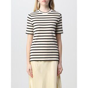JIL SANDER Ivory Black Striped 100% Cotton Jersey Mariniere T-Shirt, Size S
